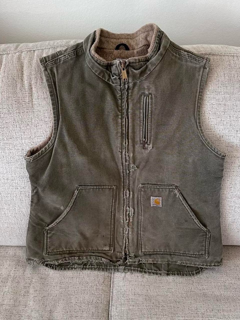 Vintage Carhartt Mos Green Vest Women’s M Distressed Faded Workwear